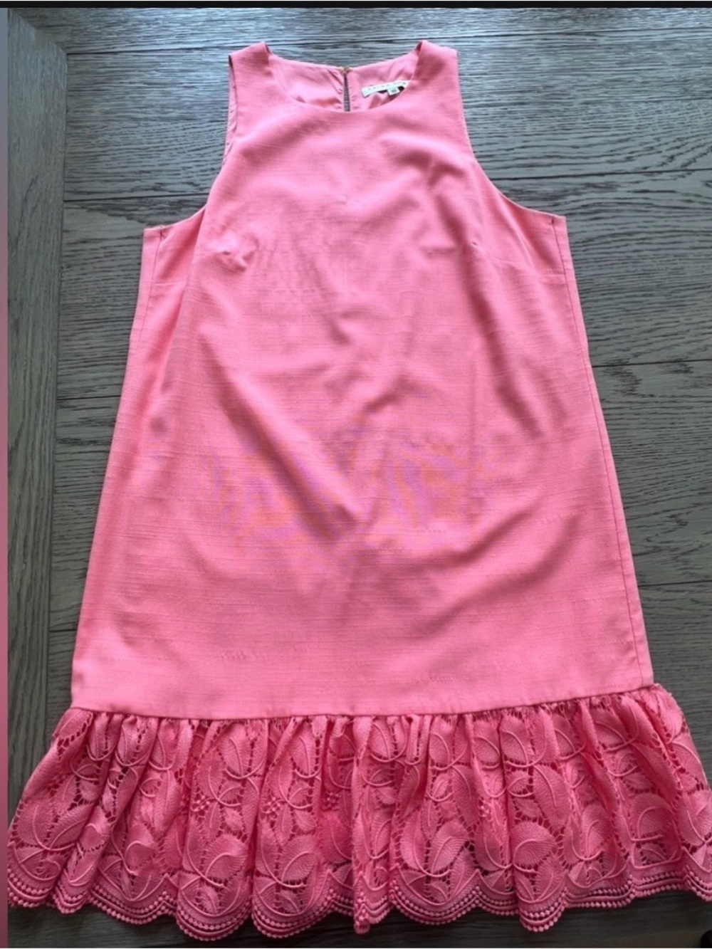 Trina Turk Coral-Pink Sleeveless Mini Dress with Lace Ruffle Hem
